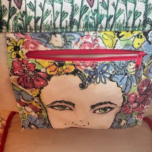 Brighton Cream Canvas Tote with Red Handles and Love Heart Design - Picture 4 of 4